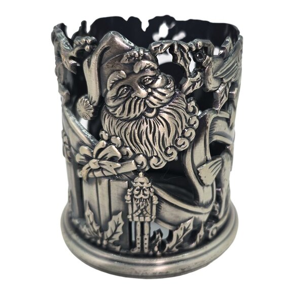 Vtg Godinger Silver Co Pewter Christmas Candle Holder Santa Nutcracker Motifs - Picture 3 of 8